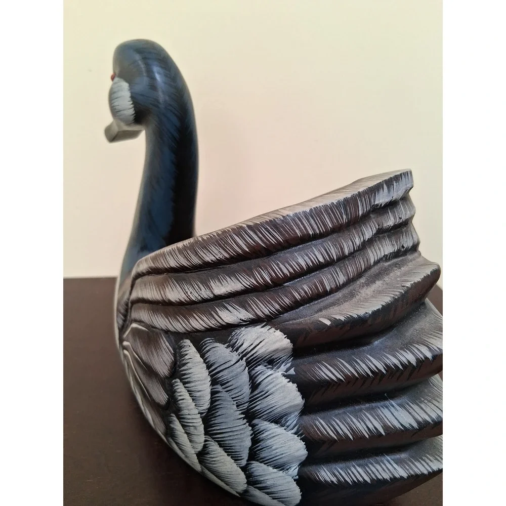 Vintage Large Hand Carved Wooden Duck Bowl Planter Basket Hand Painted A Beauty